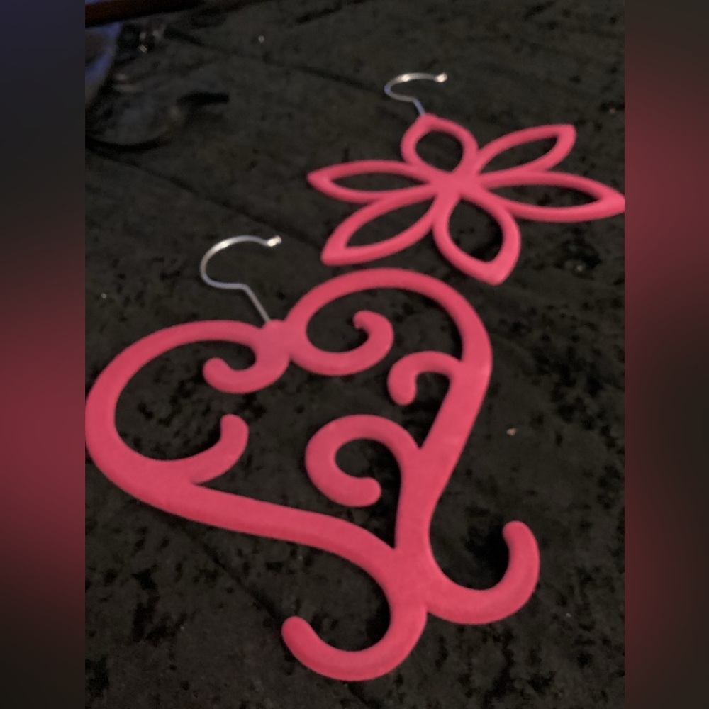 2 Pink Heart & Flower Drop Unique Hangers